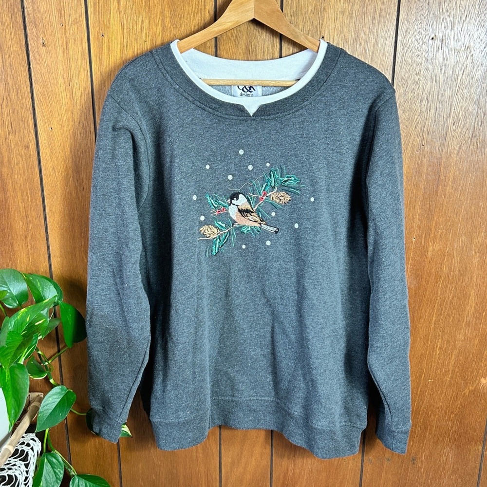Vintage‎ 90's C&K Designs Embroidered Bird Sweatshirt Grandmacore Cottagecore